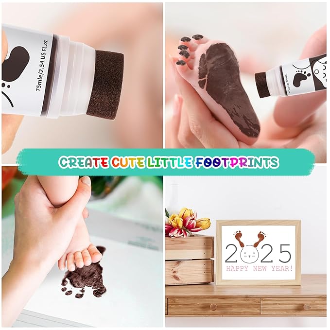 Sortnic 75ml Brown Baby Hand and Footprint Ink Kit, Baby Handprint Footprint Paint for Newborn Keepsake, Dog Cat Paw Print Kit, Washable, Non Toxic Acid-Free, Safe Gentle for Ideal New Mom Gifts