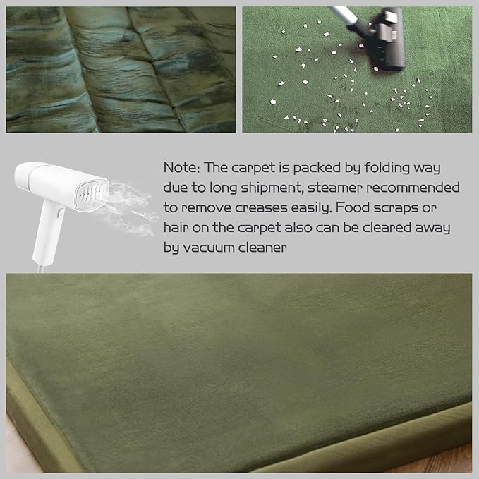 MAXYOYO Coral Velvet Area Rug, Thick Japanese Tatami Mat Living Room Carpet with Non-Slip Backing, Large Solid Color Mat for Bedroom Dormitory Yoga, Olive Green, 78 by 158 inch