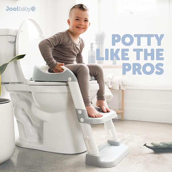 Jool Baby Potty Training Seat with 2 Step Ladder for Toddlers - Soft Cushioned Seat & Splash Guard, Adjustable Height (Gray)