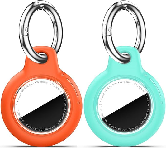 Upgrade Waterproof 2 Pack Airtags Holder with Apple Airtags Keychain, Hard PC Air Tag Case, Anti-Scratch & Shock Air tag Holder, Men's Women's Keyrings & Keychains-Orange+Mint Green
