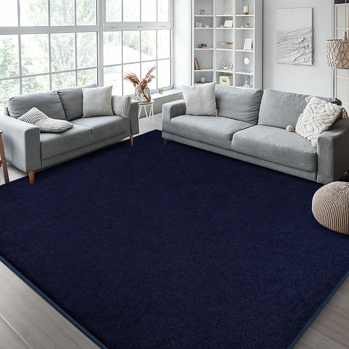 Kimicole 4x6 Washable Area Rugs for Bedroom Living Room, Low Pile Ulta-Thin Solid Color Rug, Non-Slip Soft Fluffy Carpet for Nursery Kids Room Dorm Room Home Decor (Navy Blue)