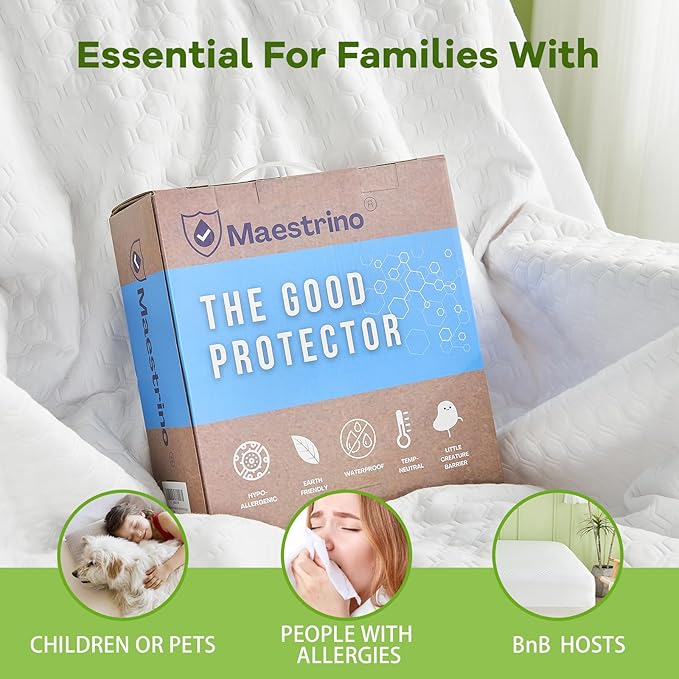 Premium Tencel Queen Mattress Protector in White, Natural and Skin Soft, Enjoy Our Waterproof Mattress Cover Fitted with A Deep Pocket, Hypoallergenic, Breathable, Noiseless and Absorbent