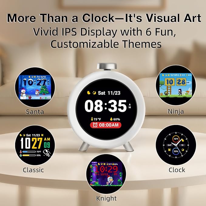 Dekala ChronoSense Alarm Clock for Bedroom Temperature Humidity, 7-Day Programmable 4 Alarms, 100dB Loud Gradual Alarm Clock Heavy Sleeper, IPS Screen Animation, Hourly Chime