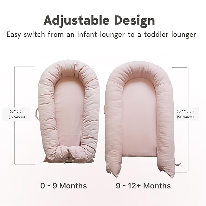 Deluxe Infant Lounger, Baby Nest Cover for Baby Girls & Boys, Newborn Essentials for Baby 0-12 Months, 100% Cotton (DustyRose)