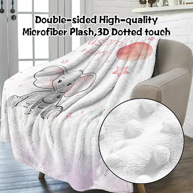 Custom Nursery Crib Bedding Set: Personalized Name 4 Piece Starry Sky Elephant Design Baby Crib Sets for Girls - Toddler Double Layer Blanket Set, Comfortable Crib Bed Sheets for Baby Toddlers