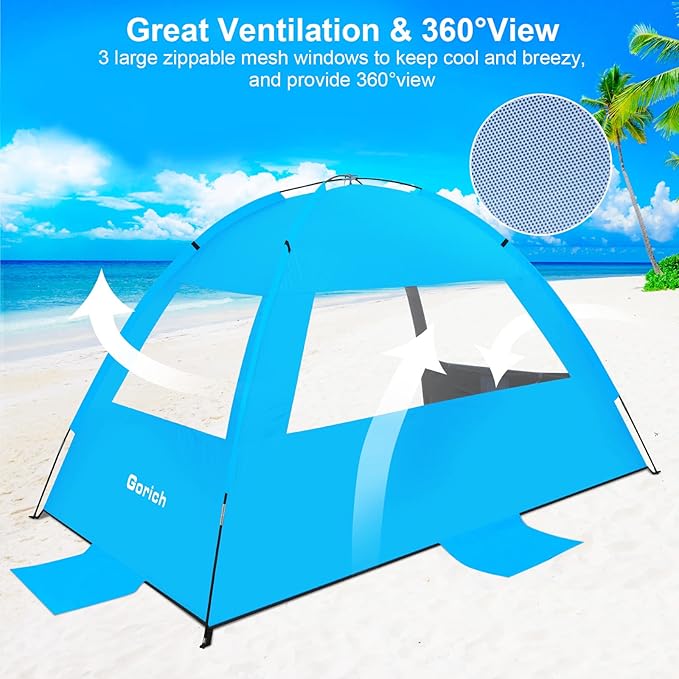 Gorich Beach Tent Sun Shelter for 3/4-5/6-7/8-10 Person with UPF 50＋ UV Protection, Lightweight & Easy Setup Beach Shade Canopy, Portable Beach Shade Tent Beach Cabana
