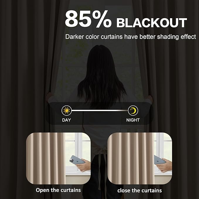 KEQIAOSUOCAI Pinch Pleated Window Curtain Panels 104 Inches Long Light Blocking Solid Custom Made Pleated Curtains Hooks Track Privacy Memory Shape Drape for Living Room,Khaki,40x104, Set of 2