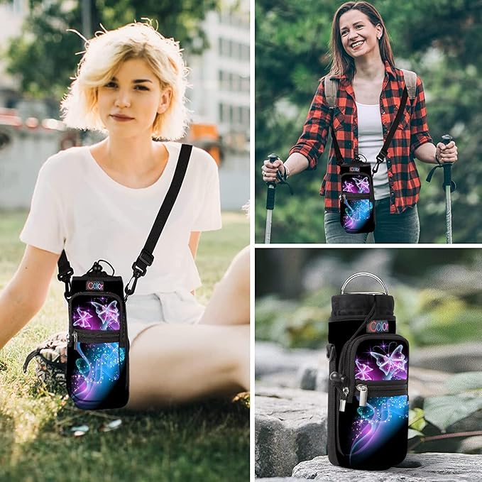 icolor Water Bottle Carrier Bag with Strap 25/32/40 oz Crossbody Bottle Holder with Phone Pocket Sling Sleeve Insulated Neoprene Water Bottle Pouch for Walking Travelling