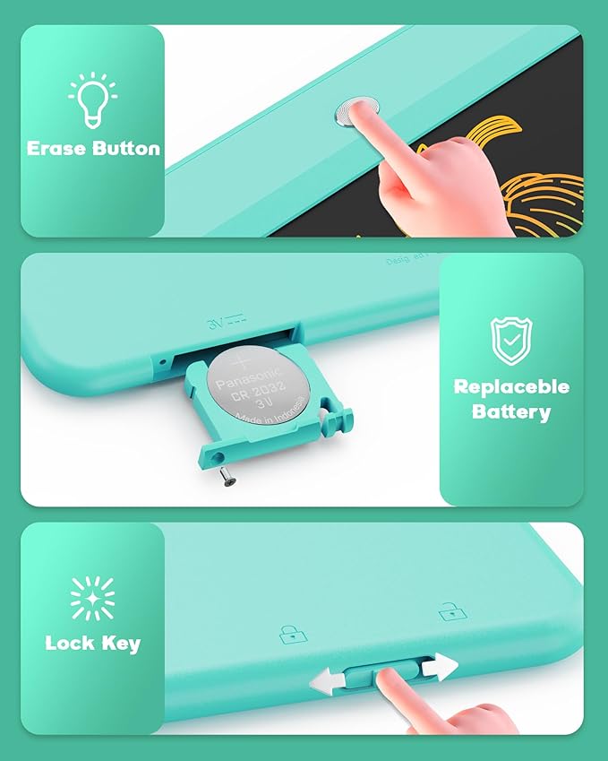 Bravokids 10 Inch LCD Writing Tablet for 3 Year Olds - Electronic Drawing Pad and Doodle Board as Educational Birthday Gifts for Girls and Boys (Green)