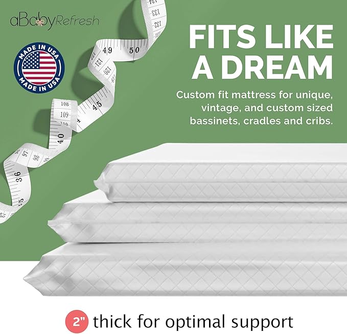 Cradle Baby Mattress and Bassinet Mattress 14x34 – 2-Inch Firm Foam Baby Bed with Waterproof Vinyl Cover – Non-Toxic Hypoallergenic Cushion Pad Replacement for Infant Bed (Multiple Standard Sizes)
