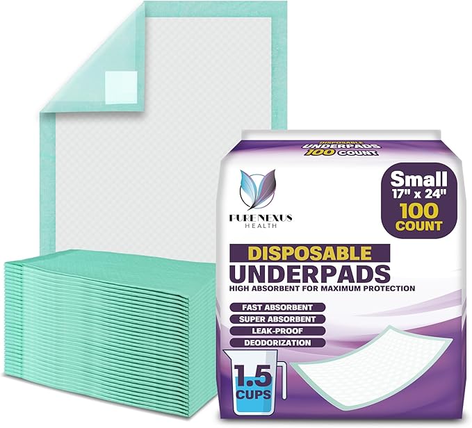 Disposable Bed Pads for Adults 17 x 24 (100 Count) - Super Absorbent and Waterproof - Incontinence Bed Pads, Chuck Pads, Chux Pads, Changing Pads for Baby, Pee Pads for Kids