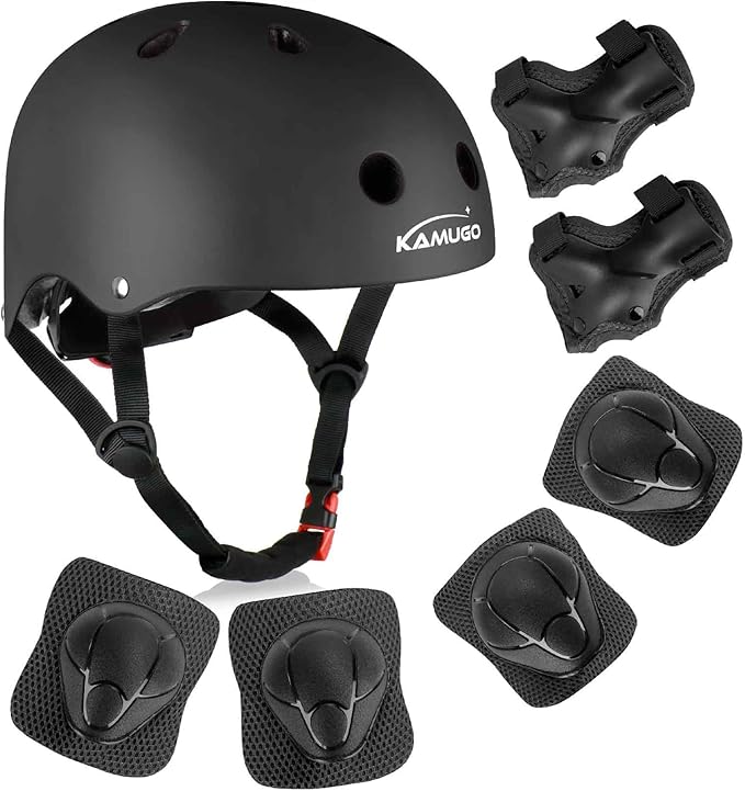 KAMUGO Kids Bike Helmet, Toddler Helmet for Ages 2-8 Boys Girls with Sports Protective Gear Set Knee Elbow Wrist Pads for Skateboard Cycling Scooter Rollerblading