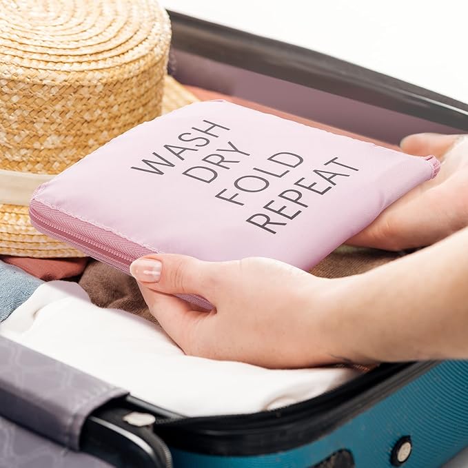 2 Pcs Travel Laundry Bag Washable Dirty Clothes Bag with Drawstring and Zipper for Suitcase, 22 x 18 Inch (Pink, Blue,Classic)