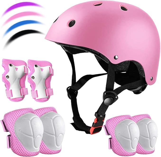 Kids Bike Helmet Set Adjustable for Children, Boys, Girls and Teenagers Aged 3-8 Years Includes Elbow, Knee, Wrist Guards Children's Helmet Protection Set for Bikes SkateboardsRollerskates