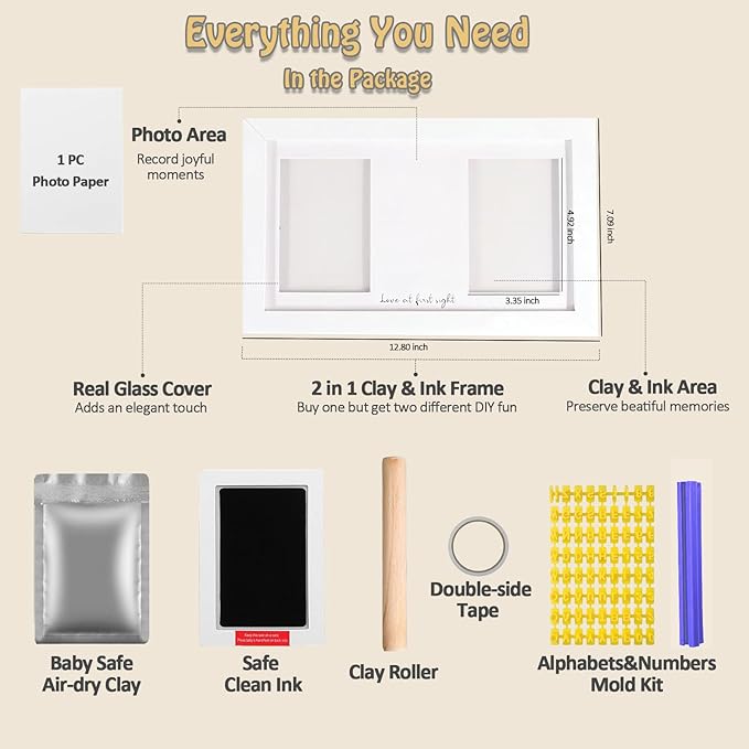 Baby Hand and Footprint Kit Keepsake Nursery Decor Picture Frame for New Mom Baby Boys Girls Shower Gifts Personalized Inkless & Clay Handprint Newborn Essentials Must Haves (White)