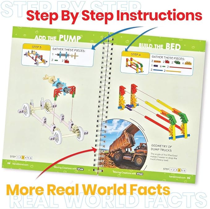 hand2mind Moving Creations with K'NEX, Book and Building Kit for Kids Ages 8-12, 9 Models & 18 Science Experiments, Explore The Science of Air and Water, Homeschool Science Kits