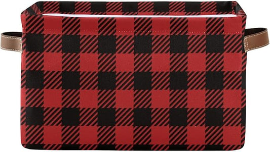 Red and Black Buffalo Plaid Storage Basket Cube Storage Bins Organizer Bag Collapsible Closet Shelf Baskets with handle for Baby Cloth Pet Toy Book 14.2×10.2×8.3 IN