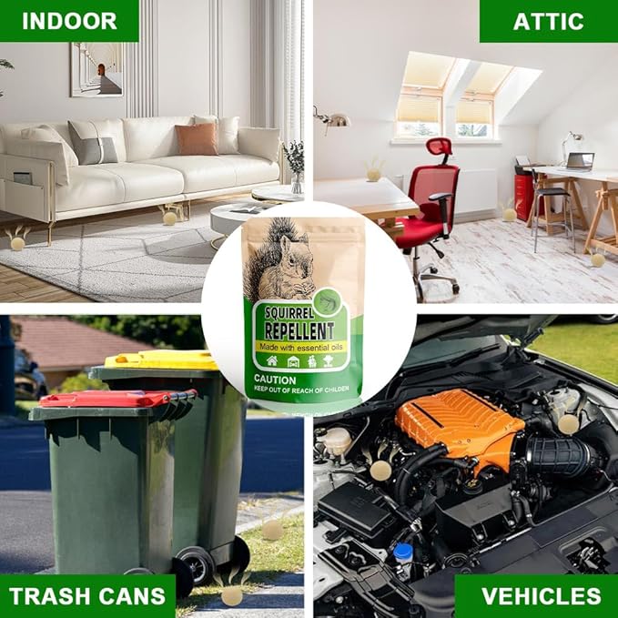 Squirrel Repellent Outdoor, Chipmunk Repellent for Attic/Garden/Bird Feeders/Plants/Cars, Deterrent Squirrels, Keep Chipmunks Away-Pack of 8