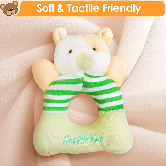 iPlay, iLearn Baby Toys 3 6 12 Month Newborn Gift, Infant Soft Jungle Stuffed Animal Rattle Plush Barn, First Birthday Basket Shower Stuffer, Boy Girl Sensory Hand Development Toy 2 4 7 9M 1 Yr-Jungle