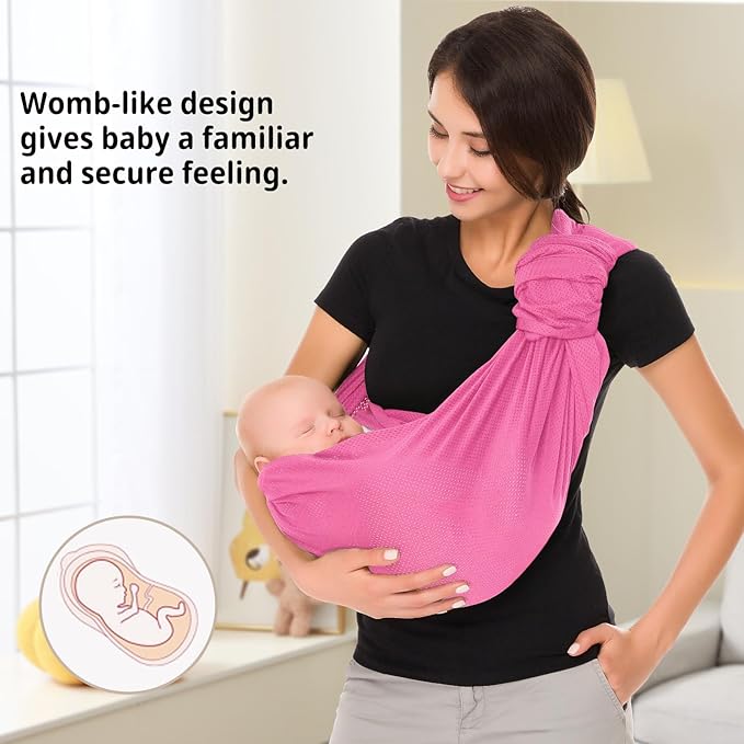 CUBY Water Baby Sling Carrier Lightweight Breathable Mesh Baby Wraps Carrier Adjustable Ring Sling Quick-Drying Baby Carriers Sling for Newborn Toddler Summer Swimming Pool Beach (Pink)