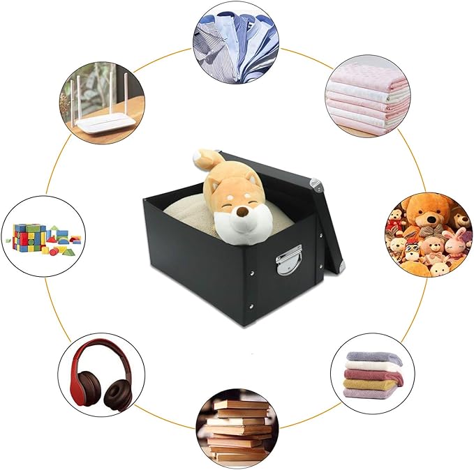 GUOZI Collapsible Storage Box, Decorative Memory Box with Lid & Metal Reinforced Corners, Cardboard File Bin with Handles, Organizer Gift Box for Keepsake Toy Photos Office Nursery Wardrobe Bookshelf