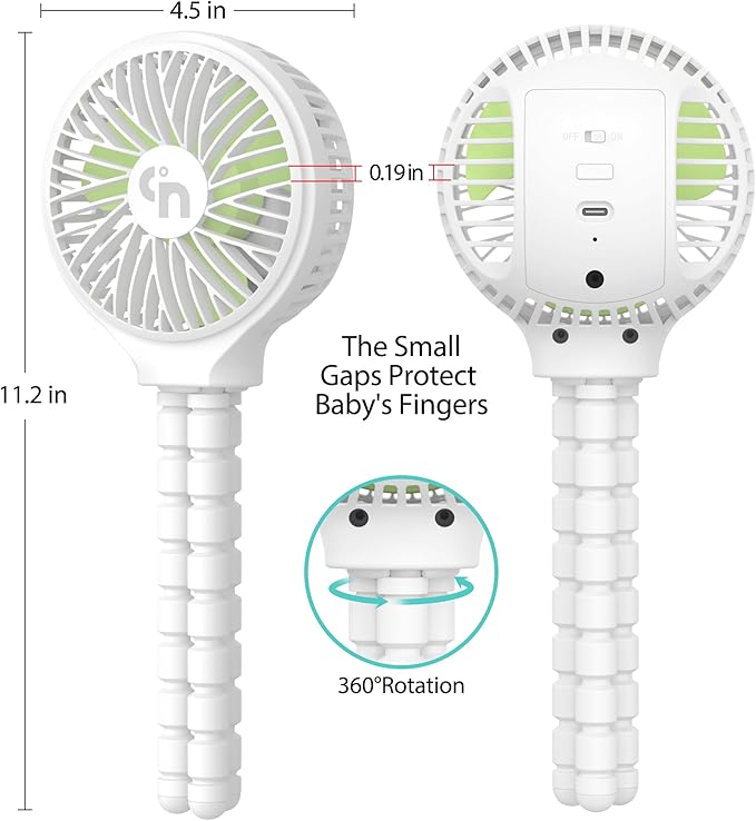 HomeLifairy Portable Stroller Fan, USB or Rechargeable Battery Operated with 3 Speeds and 360°Rotate, Cooling Clip On for Baby Crib Travel Car Seat White