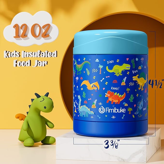 Fimibuke Insulated Kids Food Jar, 12 OZ BPA FREE Wide Mouth Stainless Steel Vacuum Thermos for Hot Cold Food for School Travel Leakproof Toddler Boy Girl Lunch Container Snack Cup for Fruits Veg Soup
