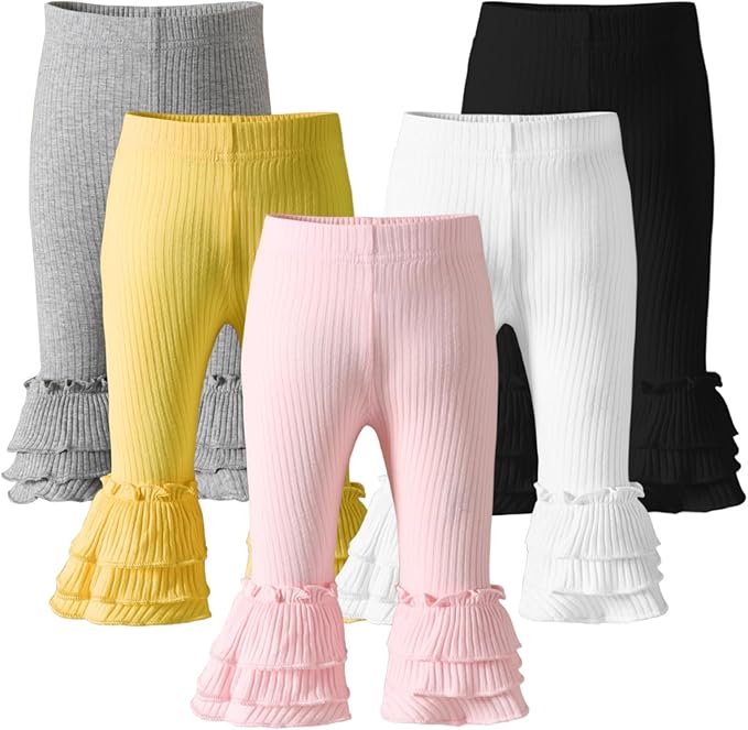 Newborn Toddler Baby Girl Pants Leggings Ribbed Straight Flare Infant Girl Pants Leggings Bell Bottoms 5 Packs