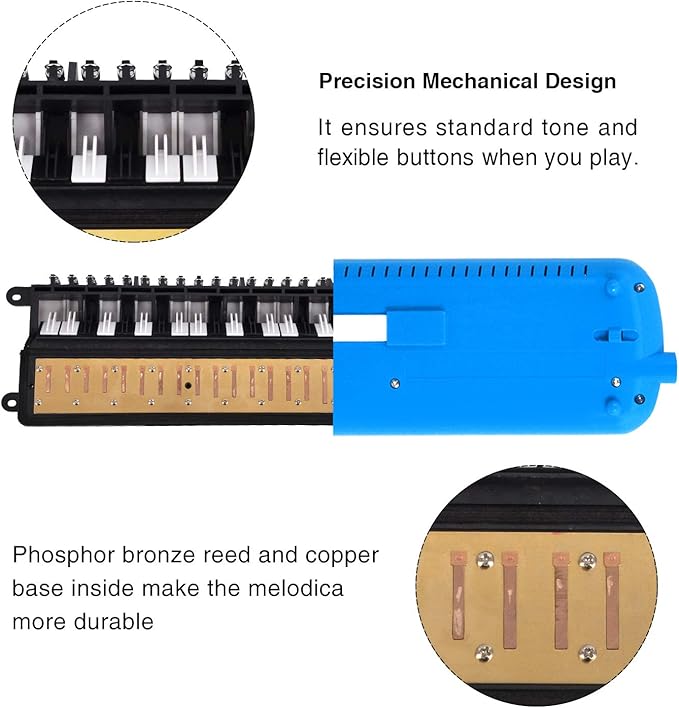 EastRock 37 Key Melodica Instrument Keyboard Soprano Piano Style with Mouthpiece Tube Sets and Carrying Bag for Beginners Adults Gift Blue