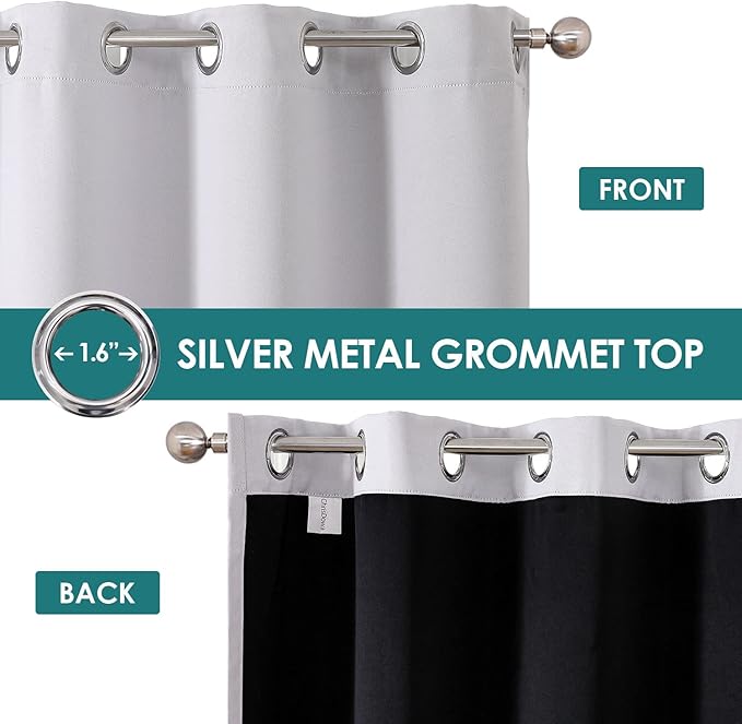 ChrisDowa 100% Blackout Curtains 90 inch Long for Bedroom with Black Liner, 2 Thick Layers Total Blackout Thermal Insulated Grommet Long Window Curtains 2 Panels Set (Greyish White, 52 x 90 Inch)