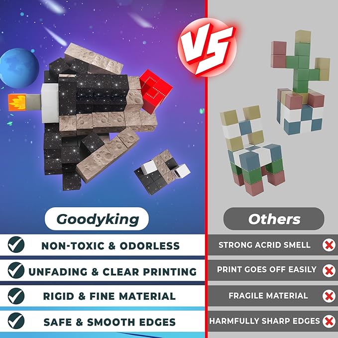 Goody King 100PCS Space Rocket Magnetic Building Blocks |Space Adventure Magnetic Tile Set, STEM Montessori Stacking Toy, Building Playsets for Boys and Girls Ages 3-10,Sensory Tile Christmas