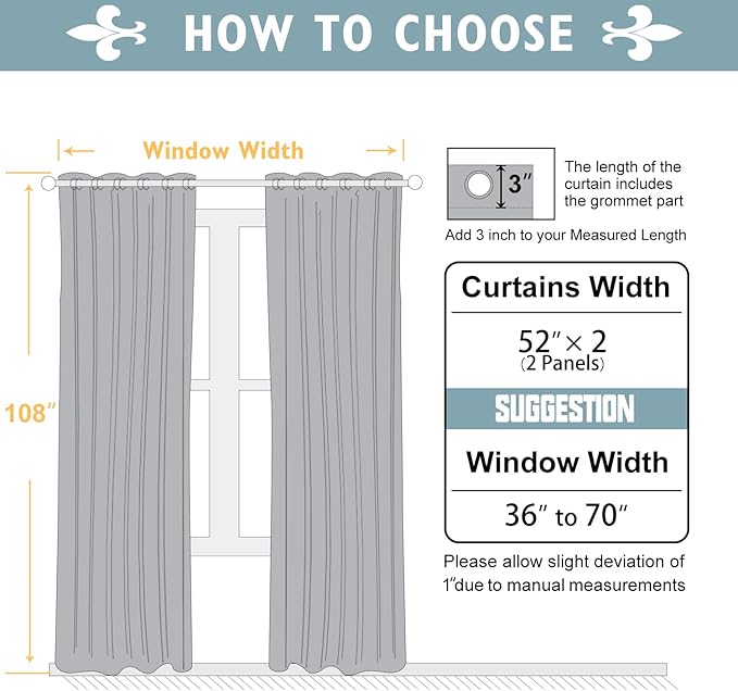 ChrisDowa 100% Blackout Curtains 108 inch Long for Bedroom with Black Liner, 2 Thick Layers Total Blackout Thermal Insulated Grommet Window Curtains 2 Panels Set (Black, 52 x 108 Inch)