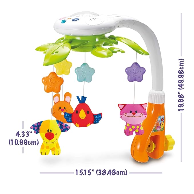 KiddoLab Baby Crib Mobile with Relaxing Music. Includes Ceiling Light Projector with Stars, Animals. Musical Crib Mobile with Timer. Nursery Toys for Babies Ages 0 & Older