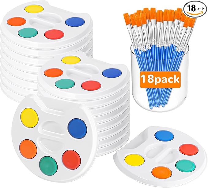 Mini Watercolor Paint Set for Kids.18 Pack Watercolor Paint Kids,5 Color Water Color set with Paint Brush and Palette Tray.DIY for Art Party Favors, Prizes,Birthday.