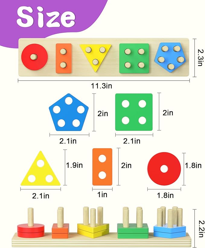 Montessori Toys for 1 2 Year Old Girl and Boy Birthday Gifts, Shape Sorter Wooden Toys for Toddlers Age 1-3 2-4, Learning Educational Sensory Stacking Toddler Puzzles