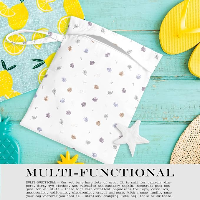 Wet Dry Bag, for Swimsuit, Travel, Beach, Pool, Stroller, Diapers, Dirty Yoga Gym Clothes, Makeup Bag, Waterproof Tropical Palm Leaves Decor Jungle Palm Leaf Favors