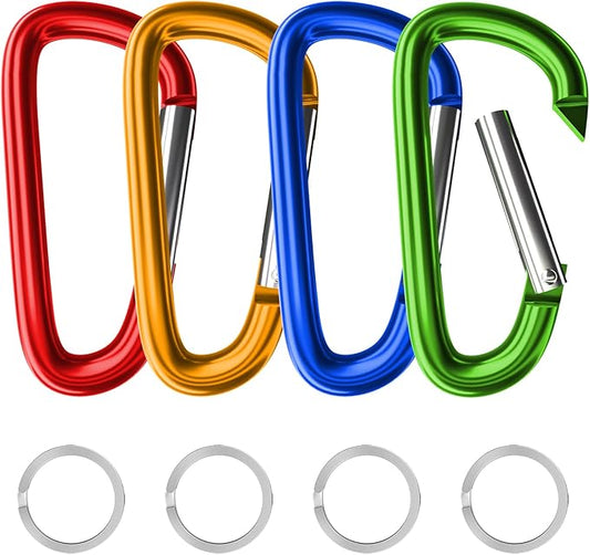 sprookber 4" & 5" Extra Large Aluminum Carabiner D Ring, Caribeener Clips, Spring Snap Hook for Keychain Clip, Set of 4
