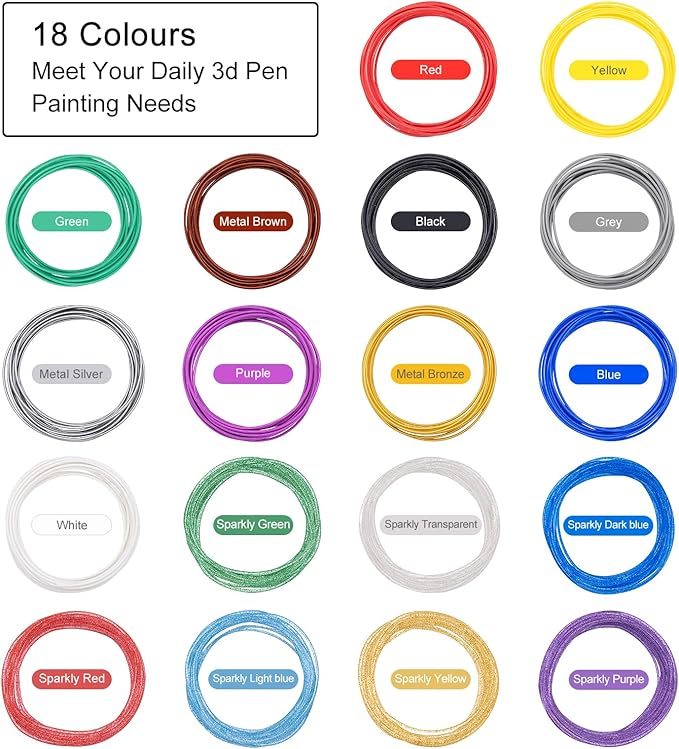 18 Colors 3D Pen Filament Refills Compatible with SCRIB3D MYNT3D PIKA3D 3D Pen for Kids Per Color 10Feet 1.75mm PLA 3D Printing Pen Filament Refills, NOT FIT 3Doodler Start Pen