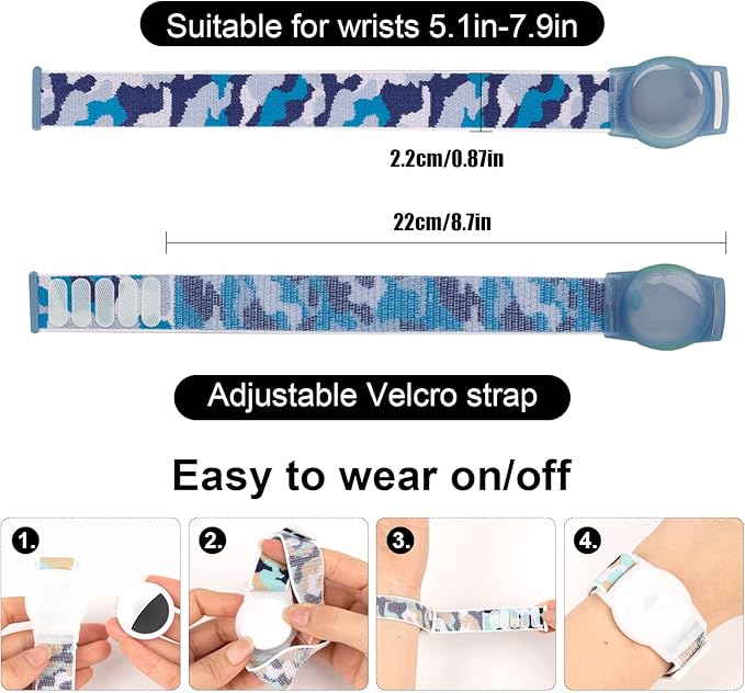 Compatible with Apple AirTag Bracelet for Kids, Camo Nylon Air Tag Wristband, Protective Case for Airtag GPS Tracker Holder, Adjustable Anti Lost Watch Band for Toddler Child Elder (Navy Blue)