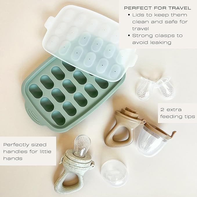 Hippypotamus Baby Food Feeder & Freezer Tray - Silicone Fruit Feeder - Pacifier Teething Toys - 2 Extra Pouches - Set of 2