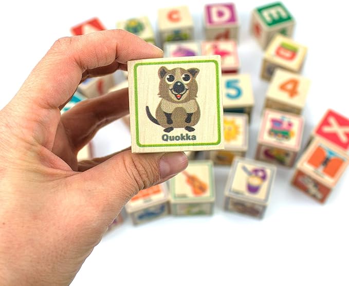 QUOKKA Wooden Blocks for Toddlers 1-3 - 26 ABC Learning Baby Blocks for Kids 3-5 Year Olds Stacking Alphabet Wood Toys for 2-4 yo - Educational with Letters Numbers