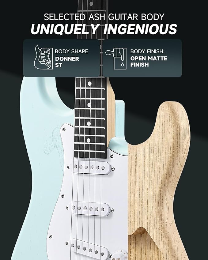 DONNER DST-80 Electric Guitar 39” Beginner Electric Guitar Kit with Amp, Classic SSS Pickup Complete with Gig Bag, Tuner, Capo, Strap, Picks, and Free Online Lessons