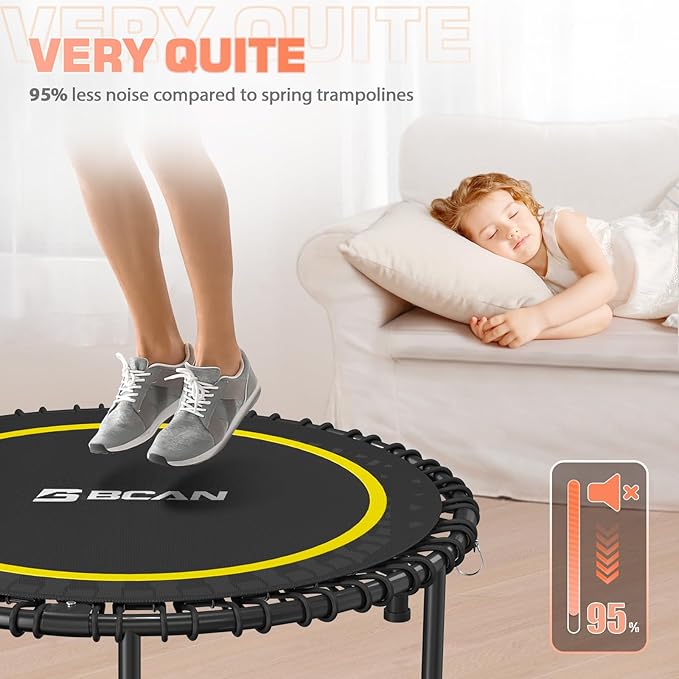 BCAN 40"/48" Mini Rebounder Trampoline for Adults with Bar, 450/550LBS Fitness Trampoline with Bungees, Adjustable Handle, Stable & Quiet, Indoor Outdoor, Whole-Body Workout & Relaxation at Home