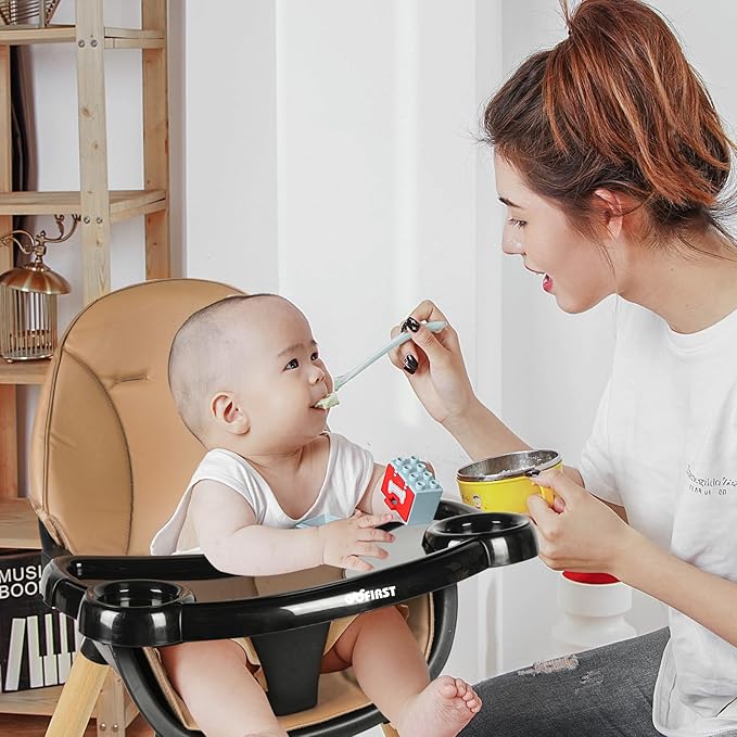 Gofirst 6 in 1 Convertible Wooden High Chair for Babies and Toddlers - Infant Dining Booster Seat With Building Block Table and 4-Position Removable Feeding Chair