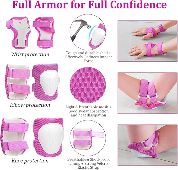 KAMUGO Kids Adjustable Helmet, with Sports Protective Gear Set Knee Elbow Wrist Pads for Toddler Age 2-8 Boys Girls, Bike Skateboard Hoverboard Scooter Rollerblading Helmet Set