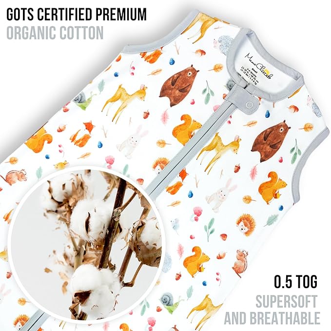 Mama Cheetah Baby Sleep Sack 0.5 TOG, Organic Cotton Baby Wearable Blanket with Two-Way Zipper, Swaddle Transition Baby Sleeping Bag for Newborn Infant Toddler Boy Girl, 12-18 Months