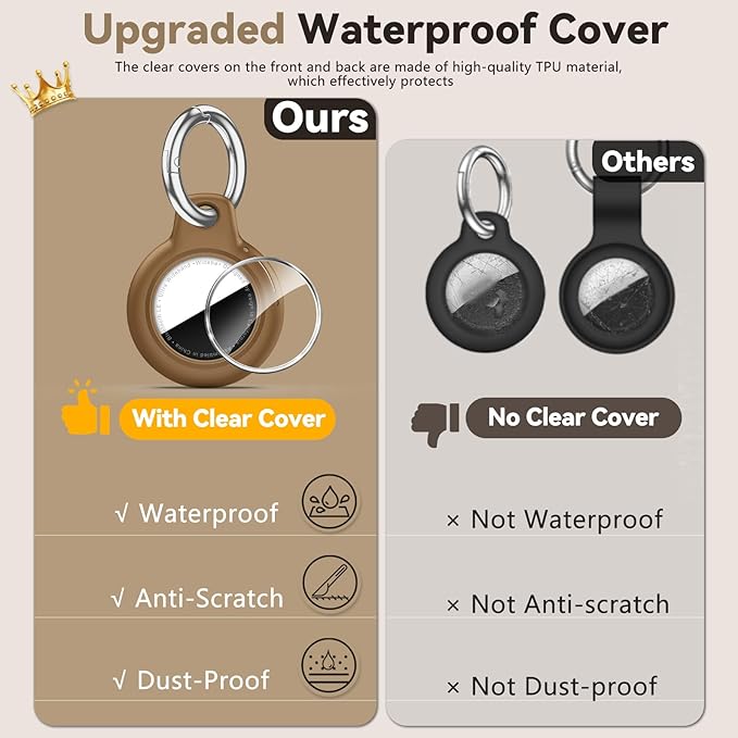 Upgrade Waterproof Airtags Holder with Apple Airtags Keychain, Hard PC Air Tag Case, Anti-Scratch & Shock Air tag Holder,Men's Women's Keyrings & Keychains, for Dog,Car Key,Luggage -Brown