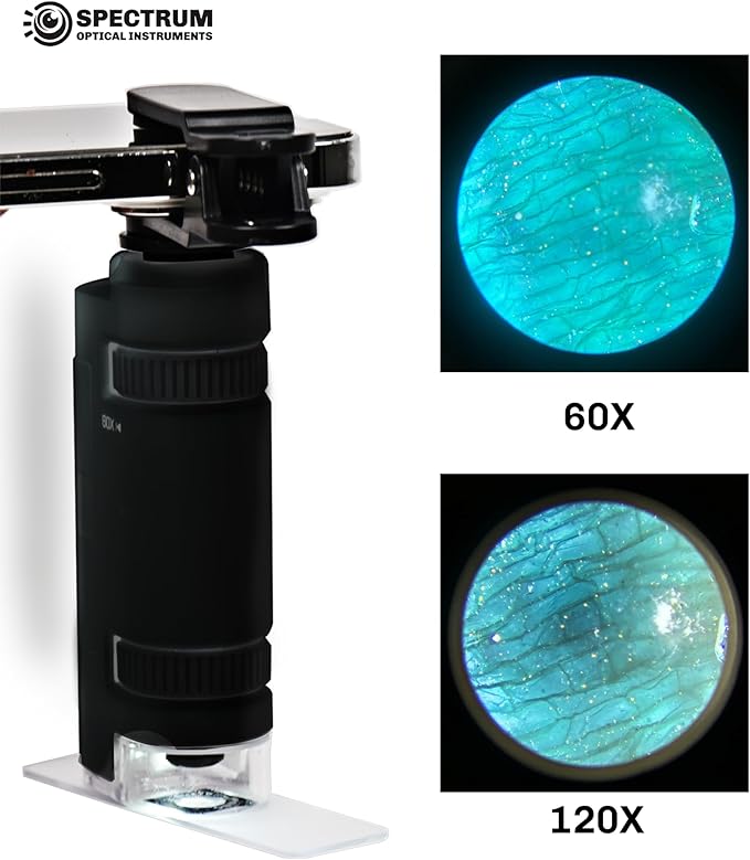 EasyMicro LED Lighted Pocket Microscope 60-120X Magnification Black Color