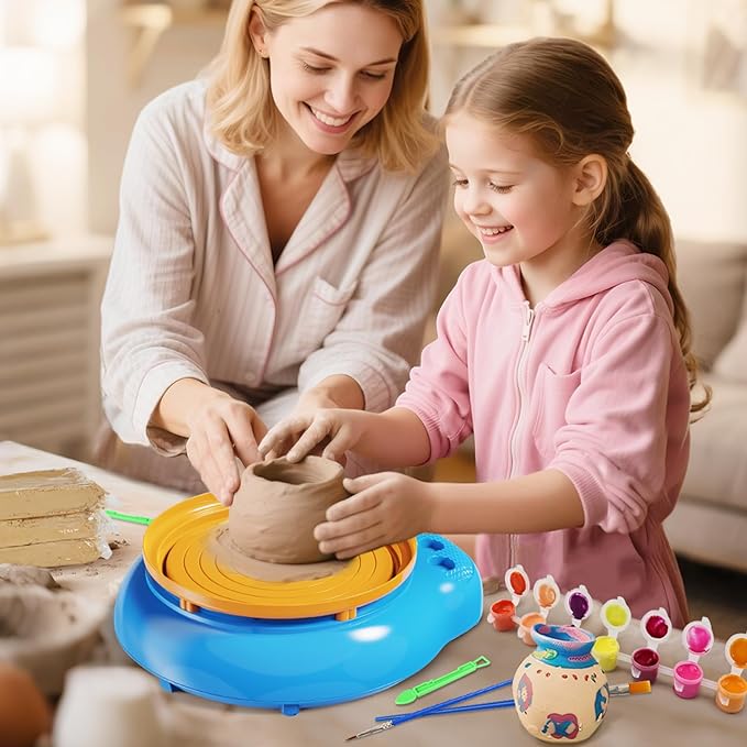 Vinkp Pottery Wheel for Kids - Complete Pottery Painting Kit Arts and Crafts for Kids Ages 8-12 with Air Clay Art Supplies for Girls Boys Toys Birthday Christmas Gifts for 6 7 8 9 10 11 12 - Blue