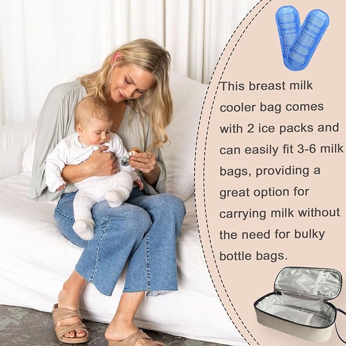 Insulated Breastmilk Cooler Bag with 2 Ice Packs - Breastmilk Cooler Organizer Bag for Daycare, Breastfeeding Mom Travel Outdoor